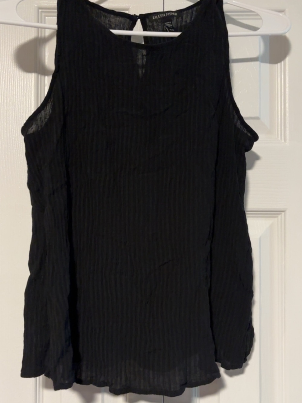 Eileen Fisher Black Silk Ribbed Lettuce Hem Tank Top XS